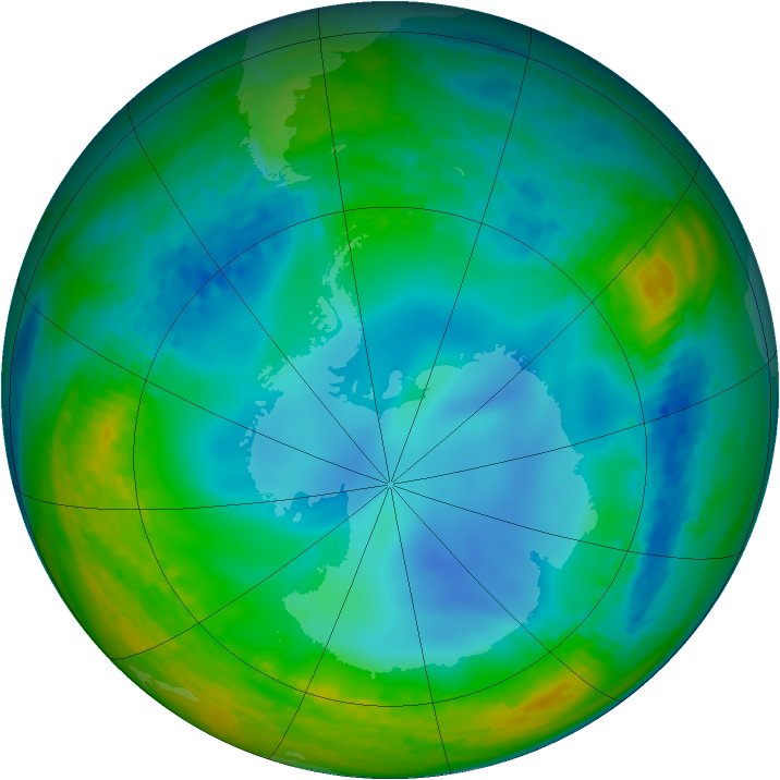 Antarctic ozone map for 09 July 2003